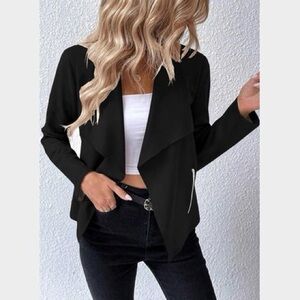 Black Draped Open-Front Jacket for Women